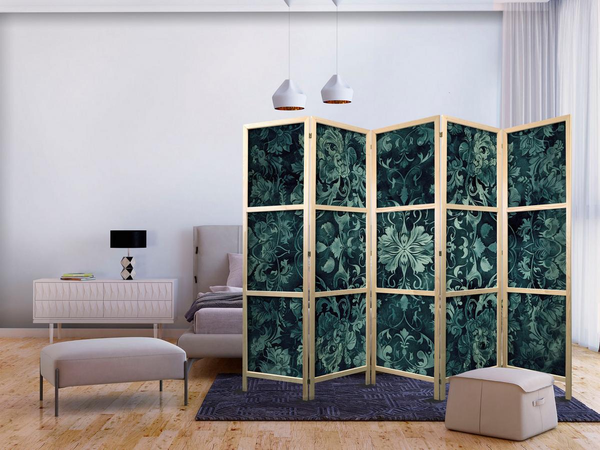 PARAVENT Japanischer 5-tlg 225x172 cm Gr ne Ornamente - Grün, Holz/Textil (225/172/3cm) - Muralo
