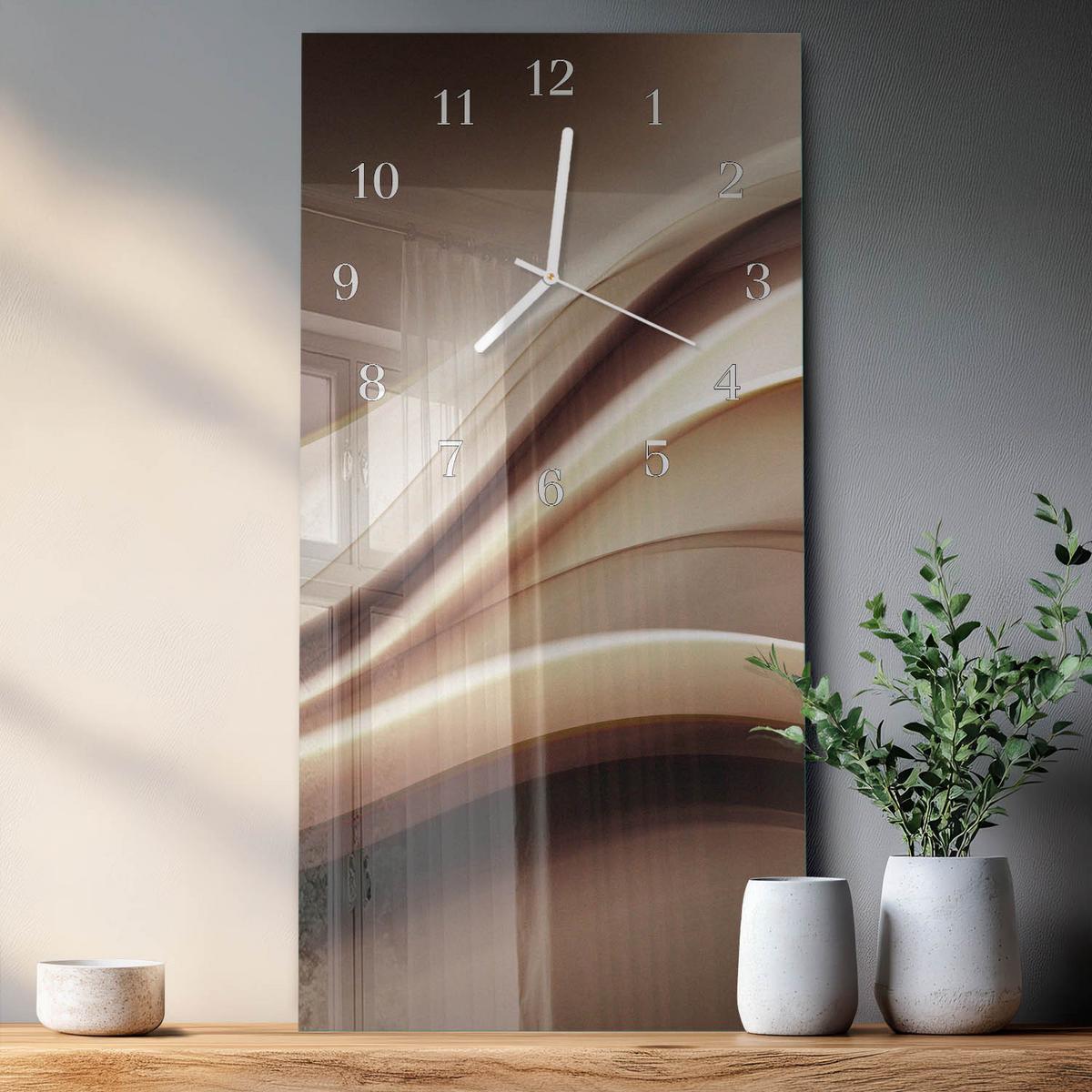 WANDUHR aus Glas 30x60 cm - Muster - Braun, Glas (30/60/0.4cm) - TULUP