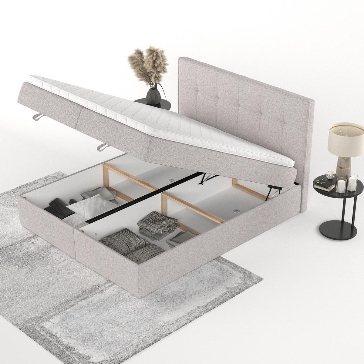 BOXBETT Tivra 160/200 cm Beige im Riva Stoff - Beige/Schwarz, Holz/Holzwerkstoff (160/200cm) - AltaBeds