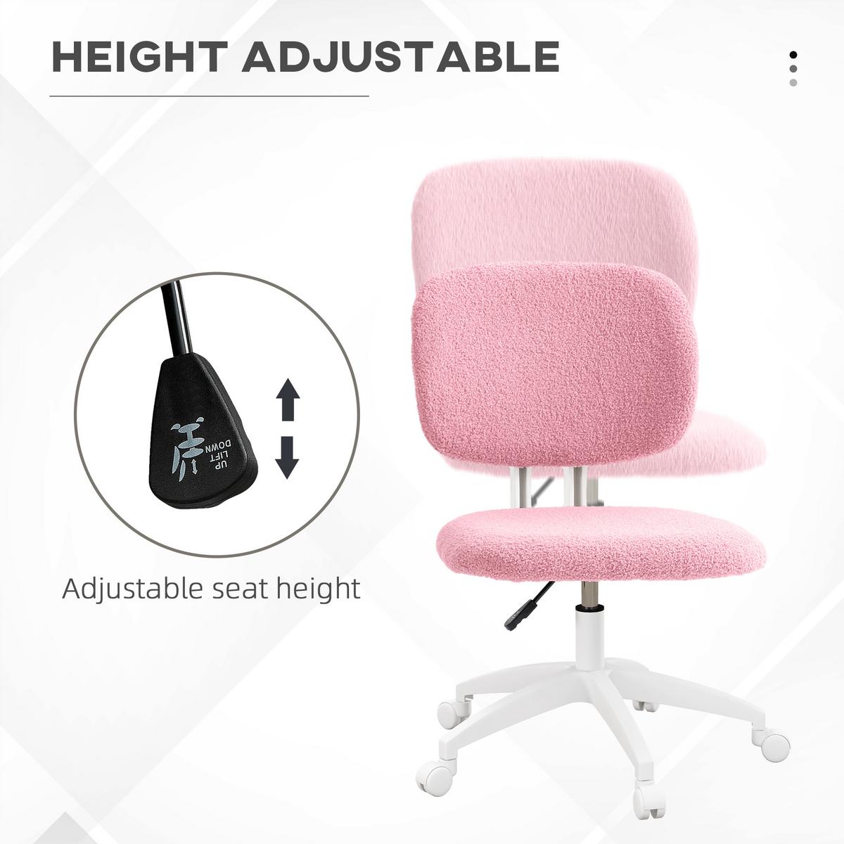 BÜROSTUHL, Ergonomischer Schreibtischstuhl, Höhenverstellbarer Computerstuhl - Rosa, Kunststoff (53/90/48cm) - Vinsetto