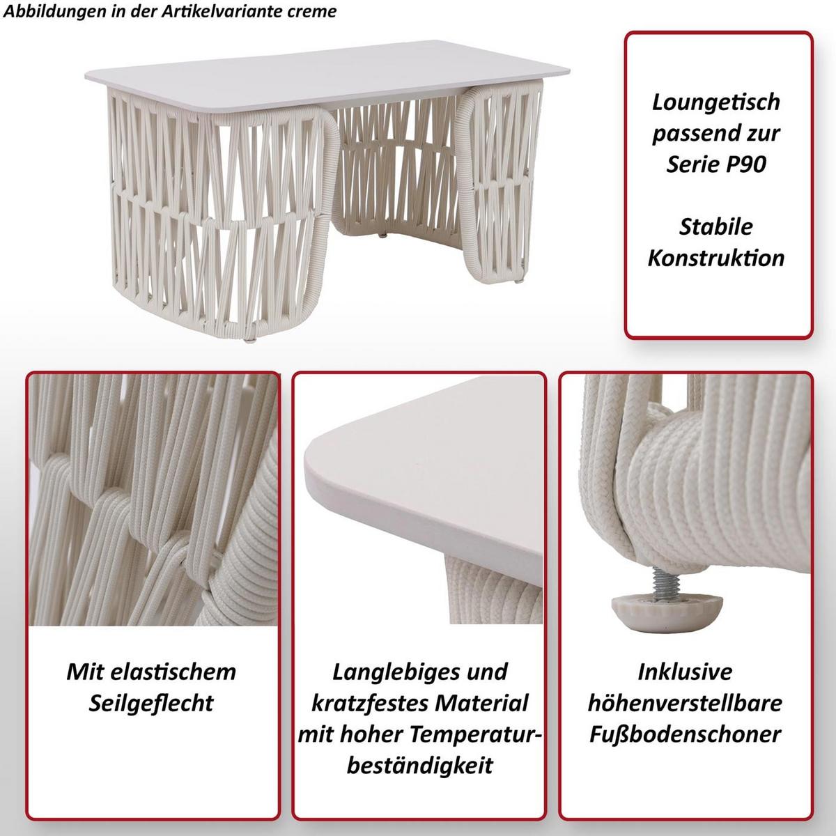 LOUNGETISCH eckig Grün, Cremeweiß - Weiß/Grün, Metall (45/90/43cm) - MCW
