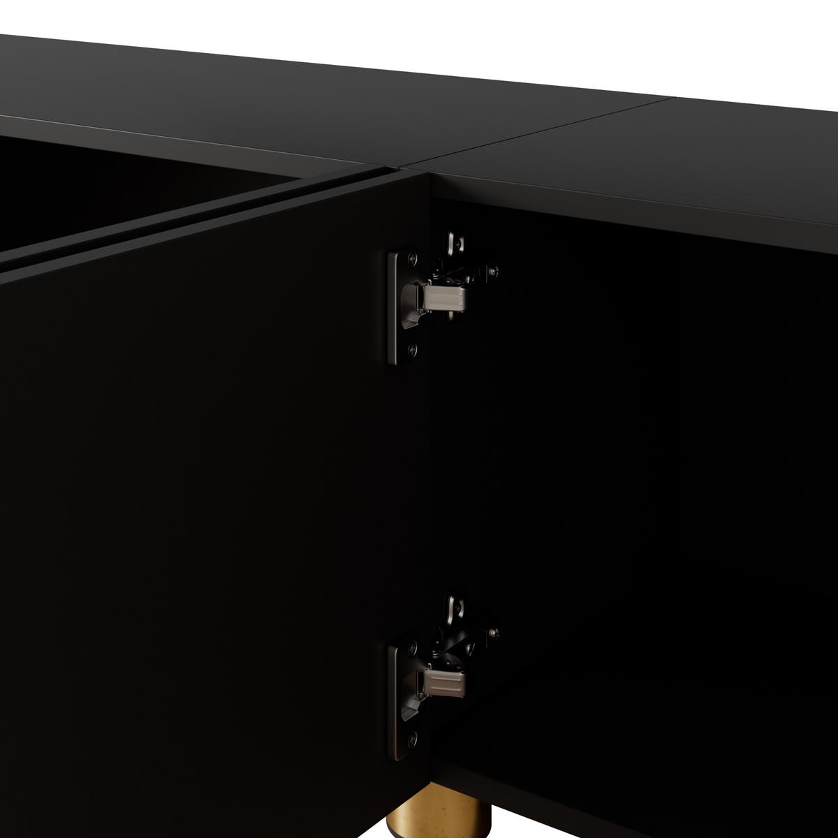 TV-LOWBOARD Schwarz 180cm mit 3D-Bogenrelief 4 Türen & Metallfüßen - Schwarz, Holzwerkstoff (180/40/35cm) - Urban Meuble