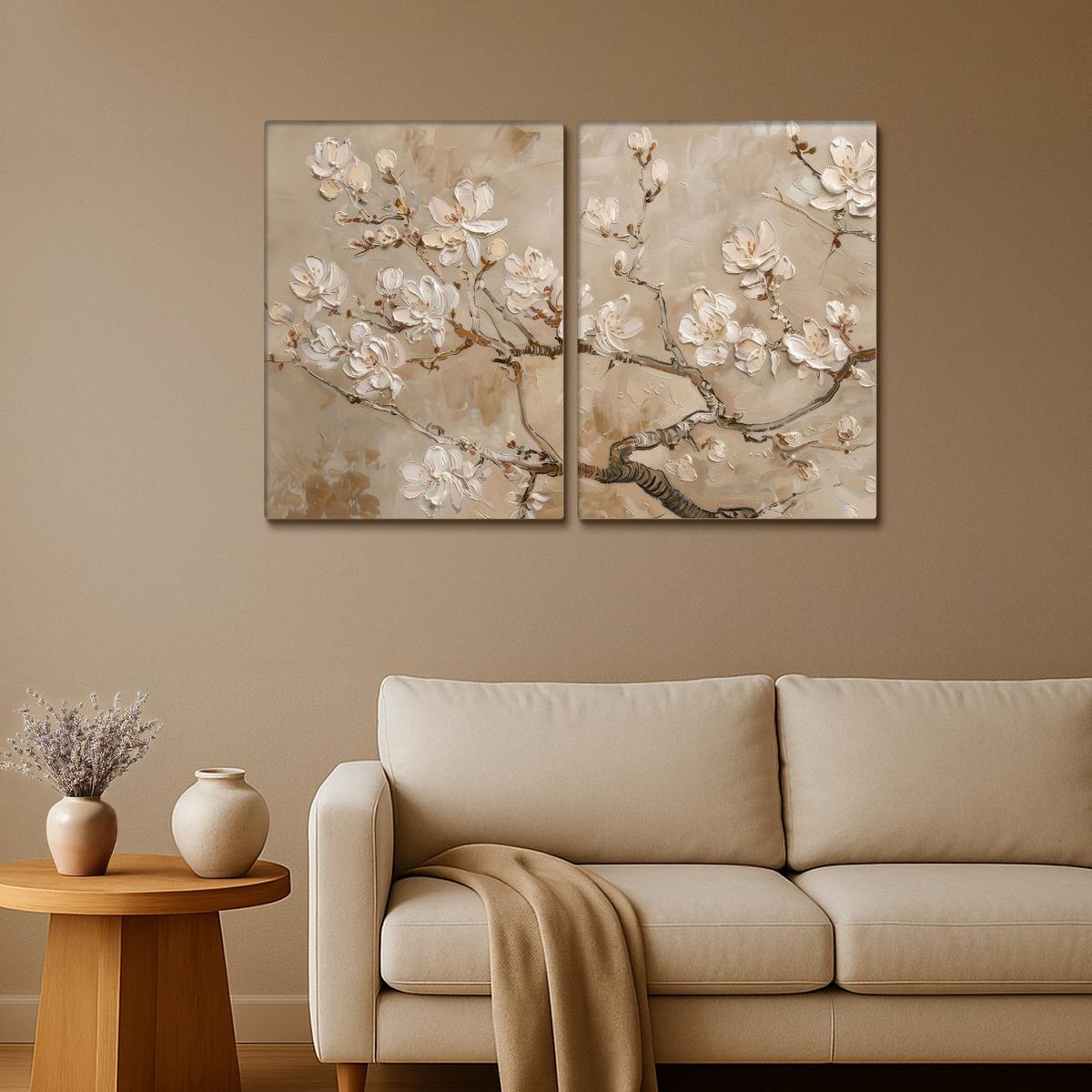 LEINWANDBILD 2er Set Beige - Blüte - Modern 100x70 cm - Beige, Textil (100/70cm) - MuchoWow