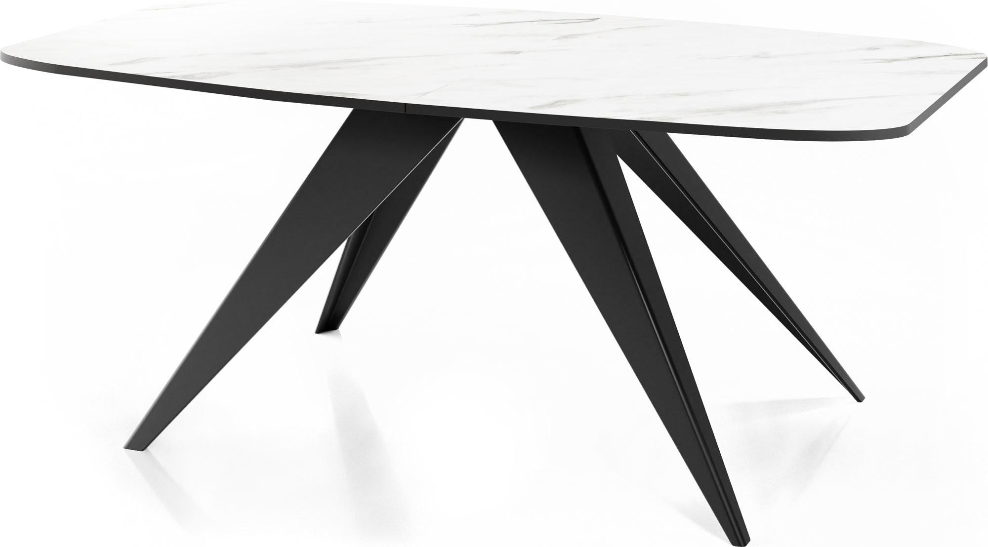 ESSTISCH Foster rechteckig ausziehbar, Marmor Weiß 180-218/90/76 cm - Ecru/Schwarz, Holzwerkstoff/Metall (90/220/76cm) - WFL GROUP