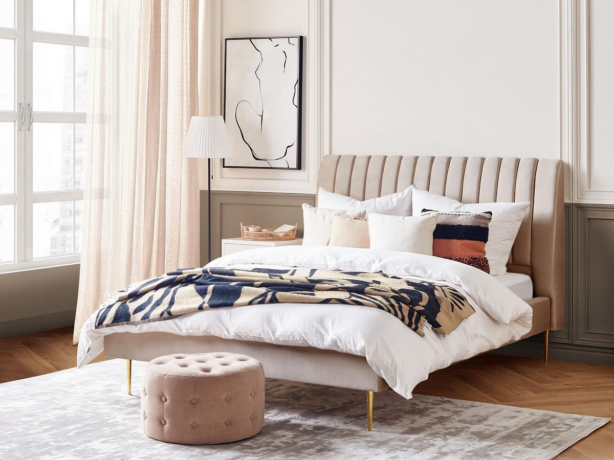 POLSTERBETT 160/200cm Sandbeige Marville - Beige, Textil (160/200cm) - Beliani