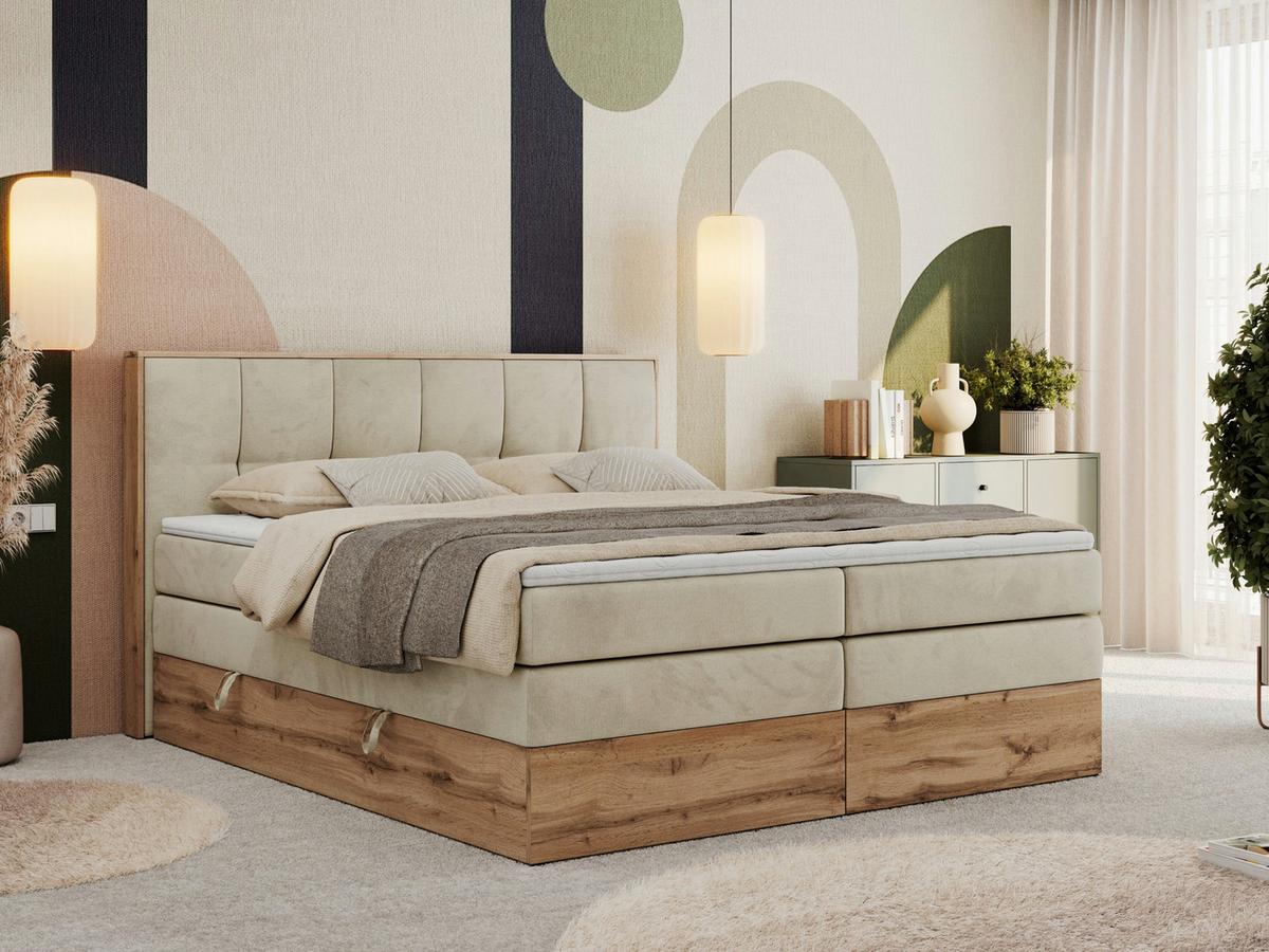 BOXSPRINGBETT ALBERO 1 KING 180/200 Beige Velvet - H3 - Beige, Holz/Textil (180/200cm) - MKS