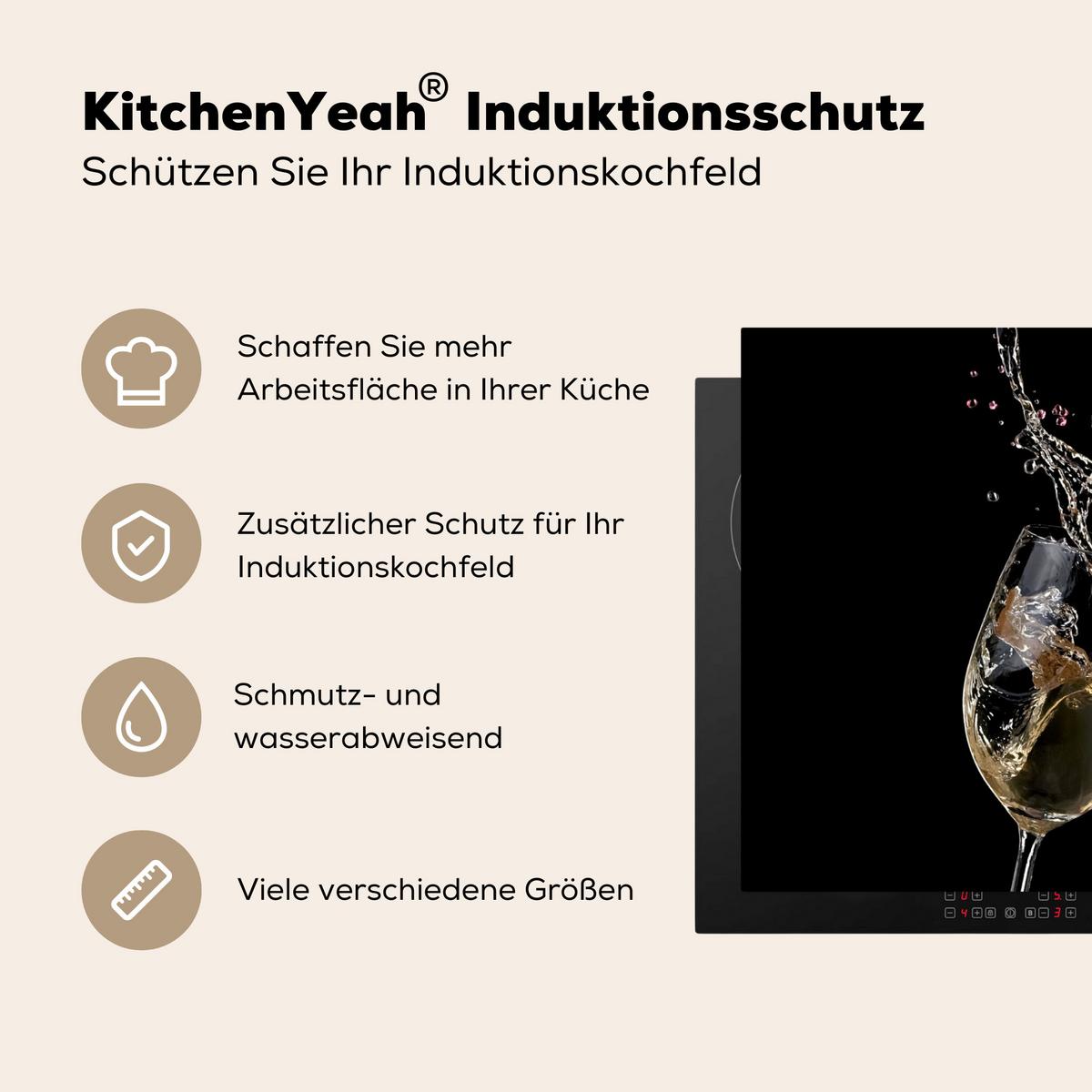 HERDABDECKPLATTE Rotwein - Weißwein - Glas - Schwarz Ceranfeldabdeckung 85x52 cm - Weinrot, Kunststoff (85/52/0.2cm) - MuchoWow