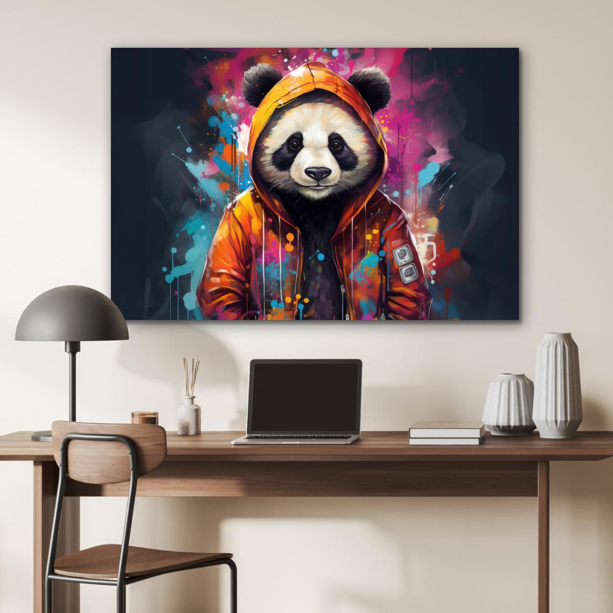 METALLBILD Panda - Jacke - Graffiti - Orange Wanddeko 90x60 cm - Orange, Metall (90/60cm) - MuchoWow