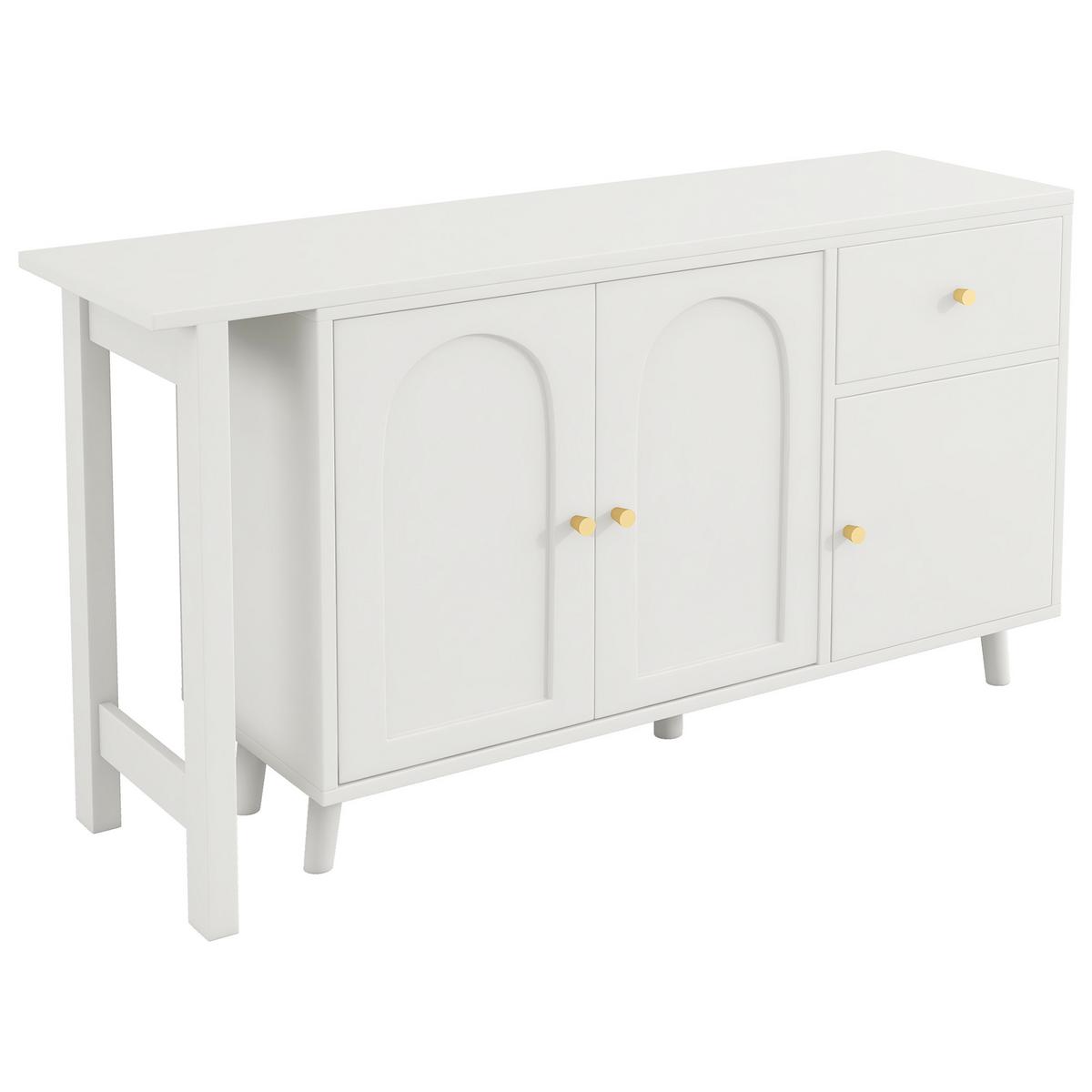 SCHREIBTISCH 360° Drehbar Weiß mit Sideboard 3 Türen & 1 Schublade - Weiß, Holzwerkstoff (40/120/74.5cm) - Urban Meuble