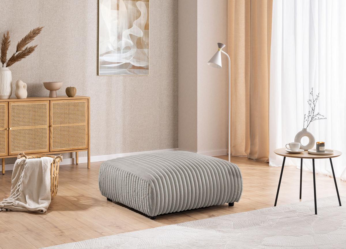 HOCKER Mollis Hellgrau Plüschcord - Hellgrau/Schwarz, Holz/Kunststoff (88/39/88cm) - S-Style Möbel