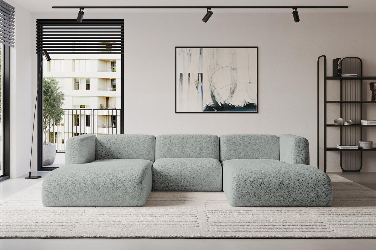 WOHNLANDSCHAFT MIRA-U1 317x179x70 Grün Velours - Schwarz/Hellgrün, Holzwerkstoff/Kunststoff (317/70/179cm) - ALTDECOR