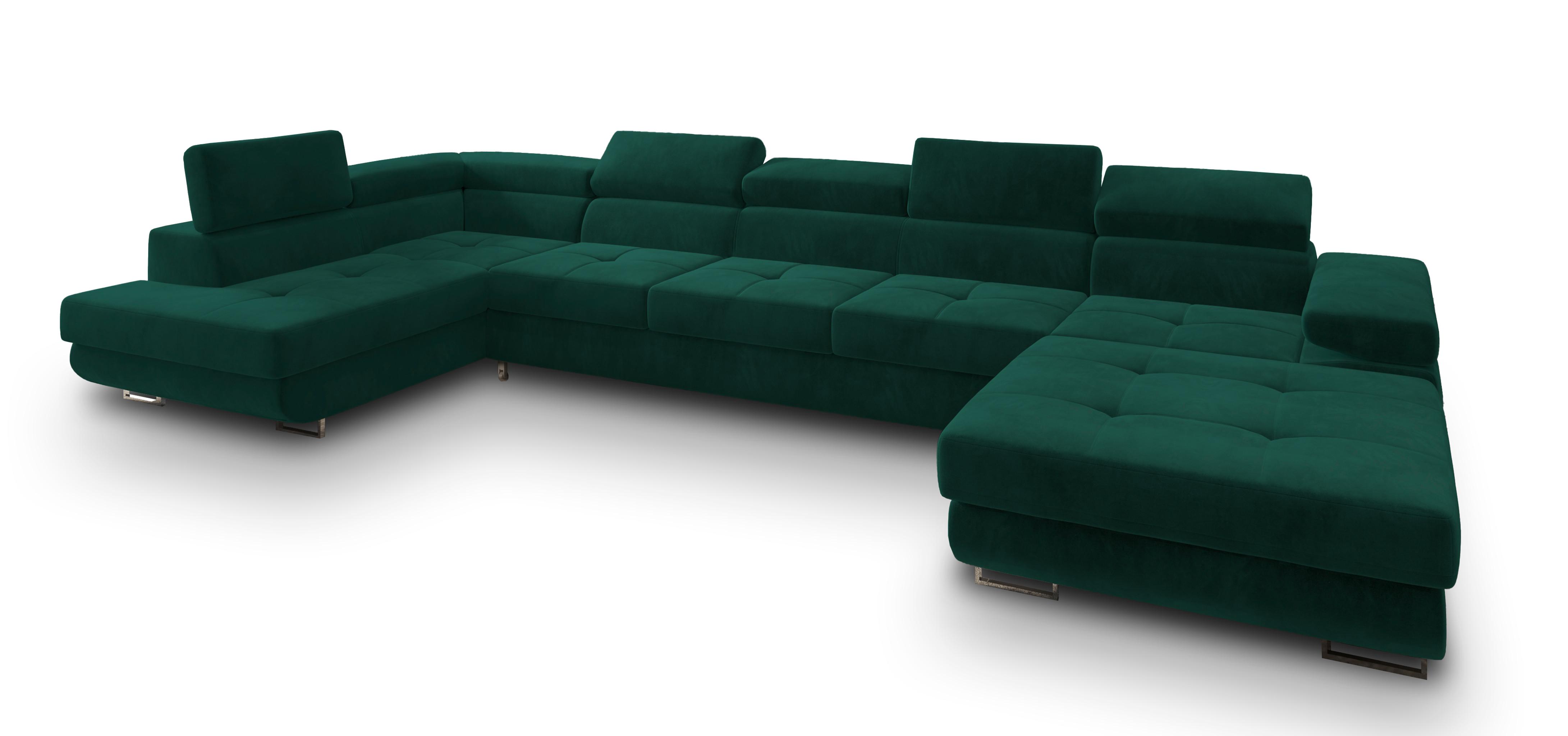 WOHNLANDSCHAFT TORIVA L-S Grün Velours-Stoff mit Schlaffunktion - Grün, Holz (418/90/202cm) - MASSENO