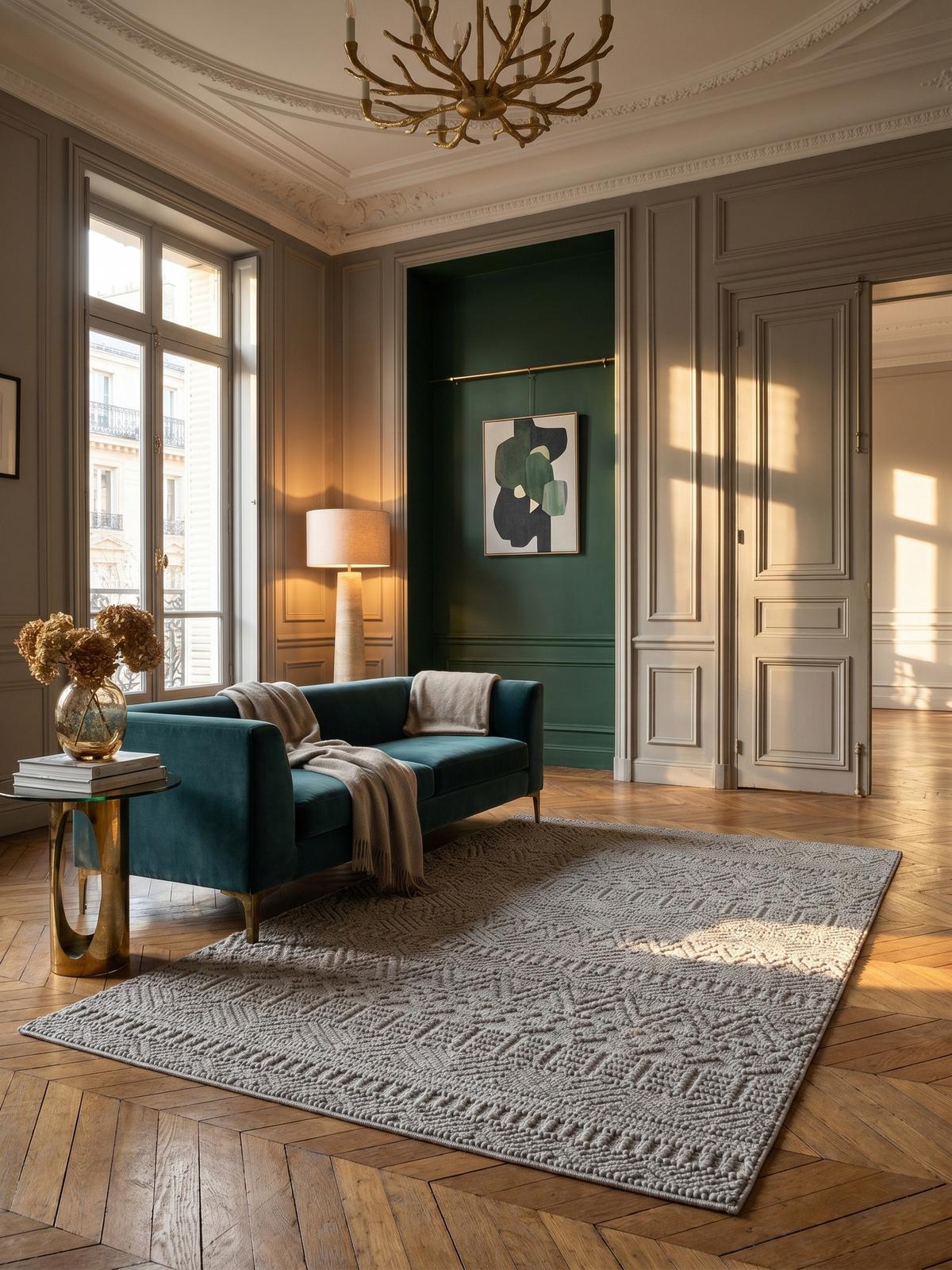 TEPPICH Flachgewebe LANGAU in Silber, mit Ethno-Streifen, 120 x 170 cm - Silberfarben, Textil (120/170cm) - KADIMA DESIGN