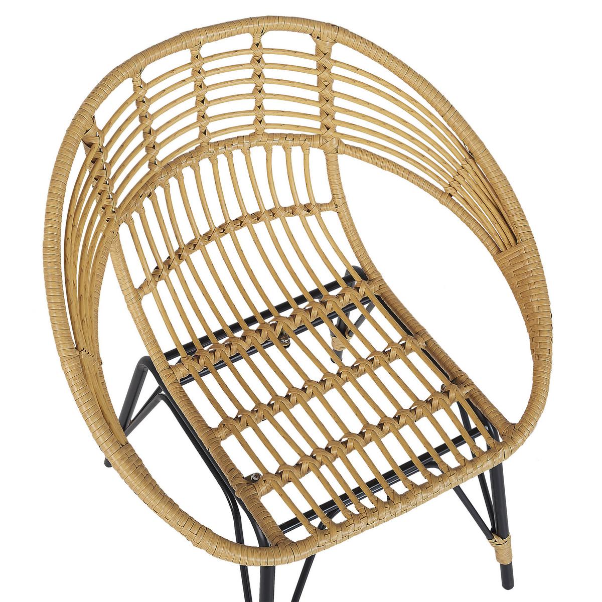 BALKONSET 2-Sitzer Rattan natürlich Auflagen schwarz Pellaro - Beige/Schwarz, Kunststoff/Textil - Beliani