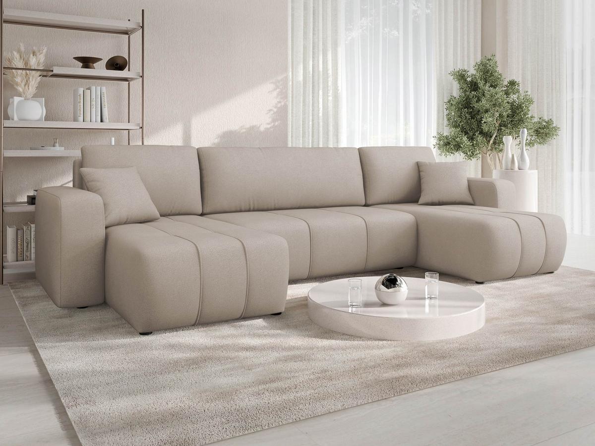 WOHNLANDSCHAFT Furyn U - Beige/Schwarz, Holz/Kunststoff (312/82/145cm) - MIRJAN24