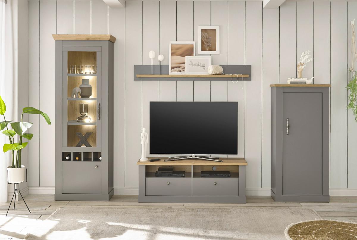 KOMMODE grau, Artisan Eiche 68 cm , Highboard im Landhaus-Stil - Silberfarben/Hellgrau, Holzwerkstoff/Metall (68/142/37cm) - Furn.Design