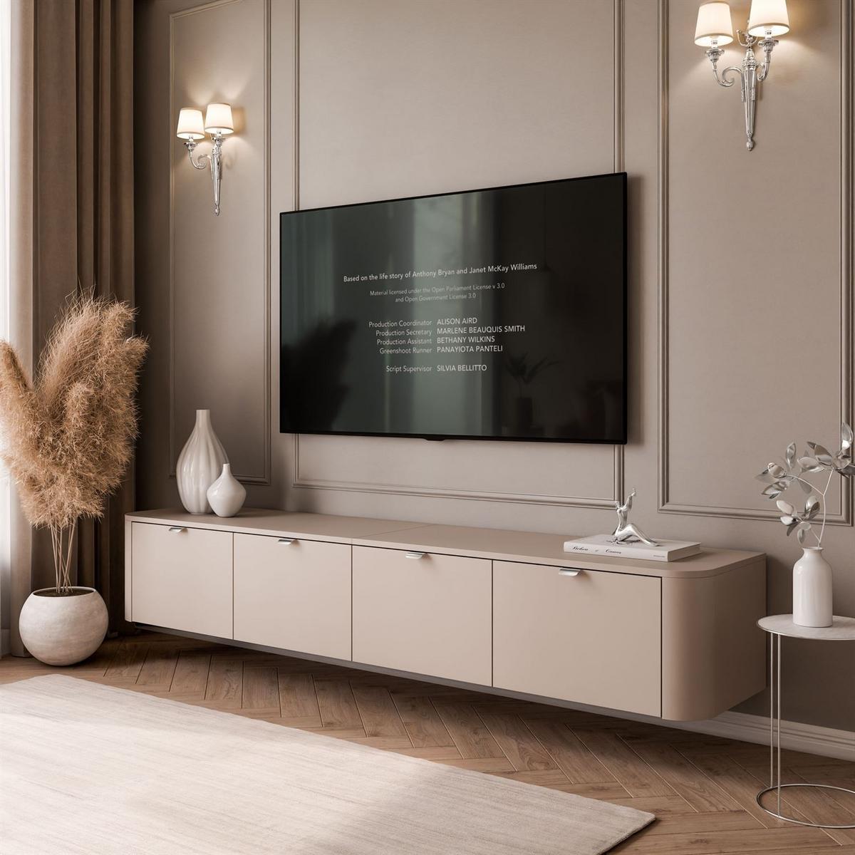 TV-HÄNGESCHRANK CELESTE mit LED-Beleuchtung, Chrom Griffe - Kaschmir, Holzwerkstoff (200/33.5/40cm) - Lookway