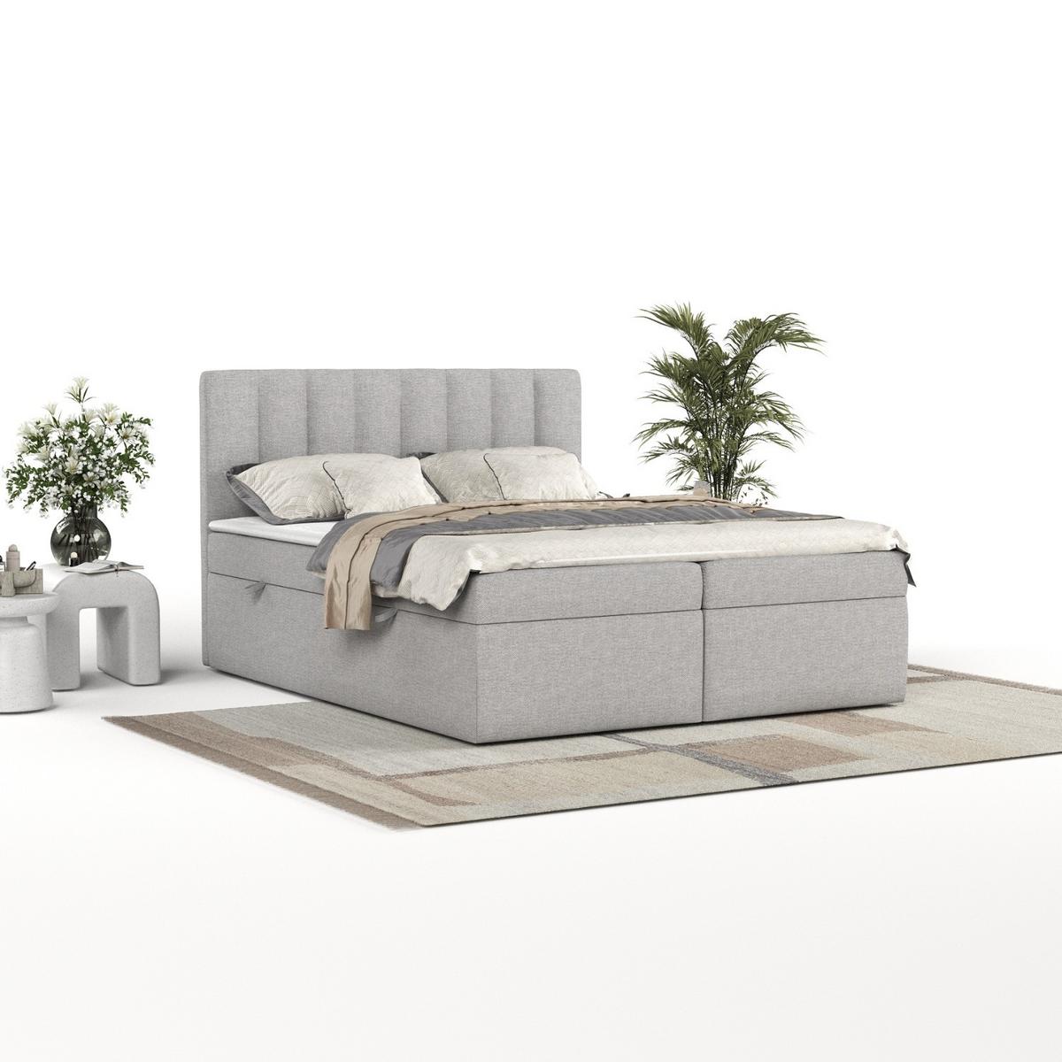 BOXBETT Amaro 140/200 cm Graubeige im Megan Stoff - Schwarz/Grau, Holz/Holzwerkstoff (140/200cm) - AltaBeds