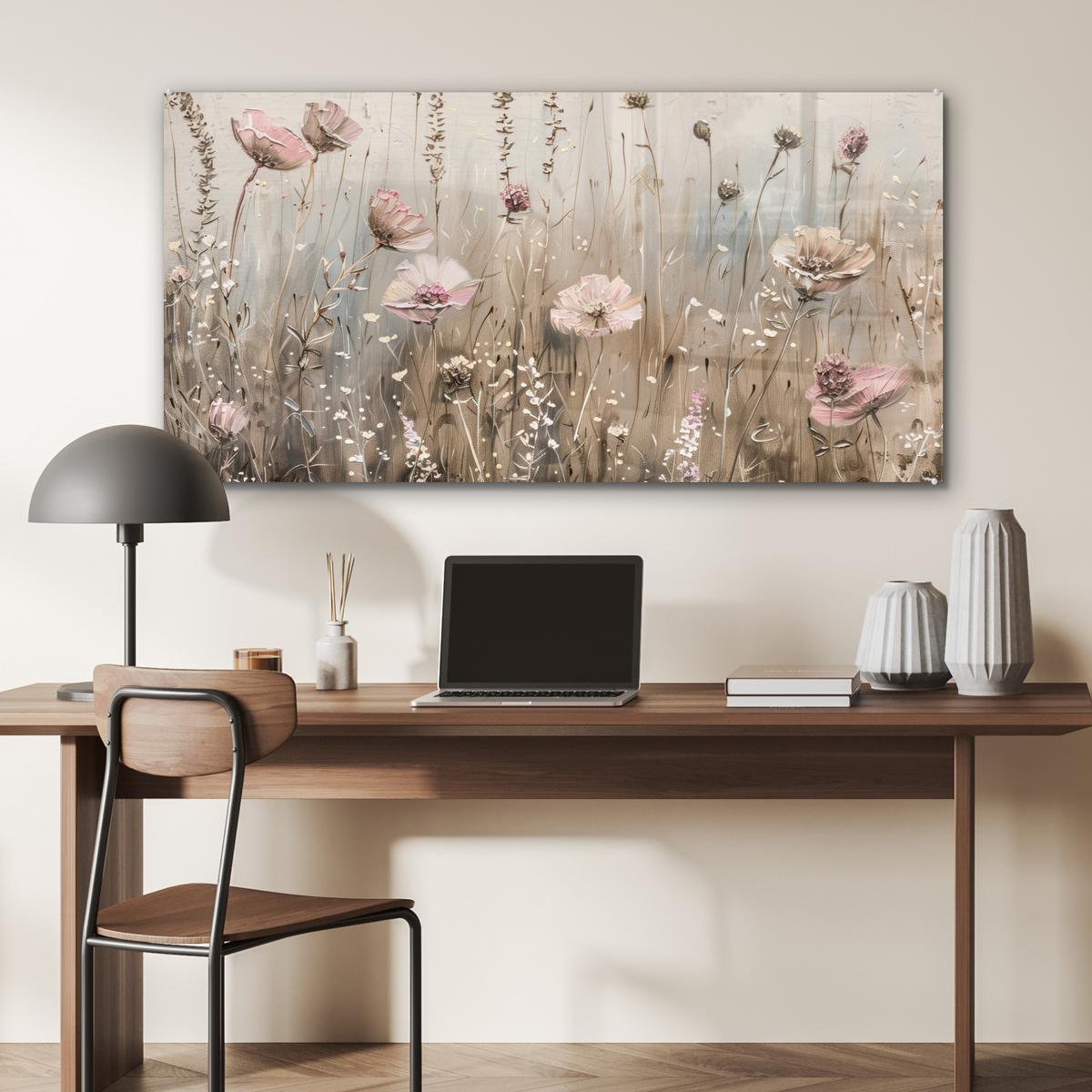ACRYLGLASBILD Blumen - Rosa - Modern - Beige 120x60 cm - Beige, Glas (120/60cm) - MuchoWow