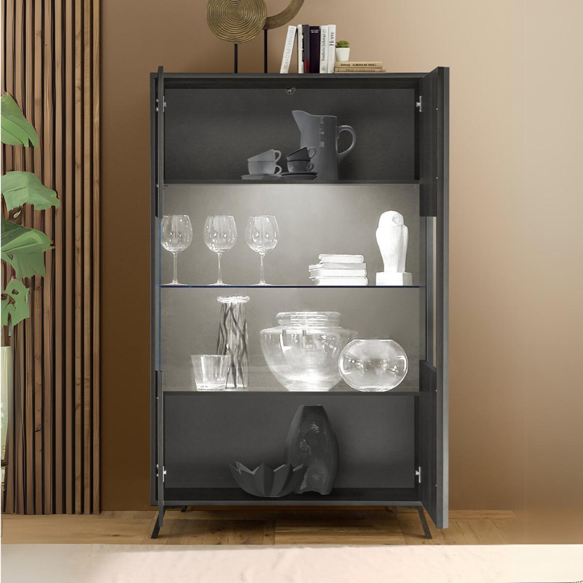 VITRINE 2 Türen H174 cm - City - Schwarz, Holzwerkstoff (40/174/7cm) - Calicosy
