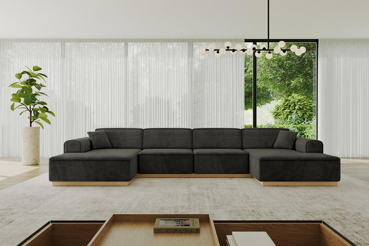 WOHNLANDSCHAFT IREA-U2-v2 - 386x165x80 cm Schwarz - Schwarz, Holzwerkstoff/Textil (386/80/165cm) - ALTDECOR