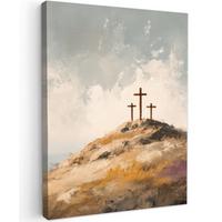 LEINWANDBILD Hügel - Abstrakt - Christentum - Kreuz Wandbild Wohnzimmer 60x80 cm - Hellgrau, Textil (60/80cm) - MuchoWow