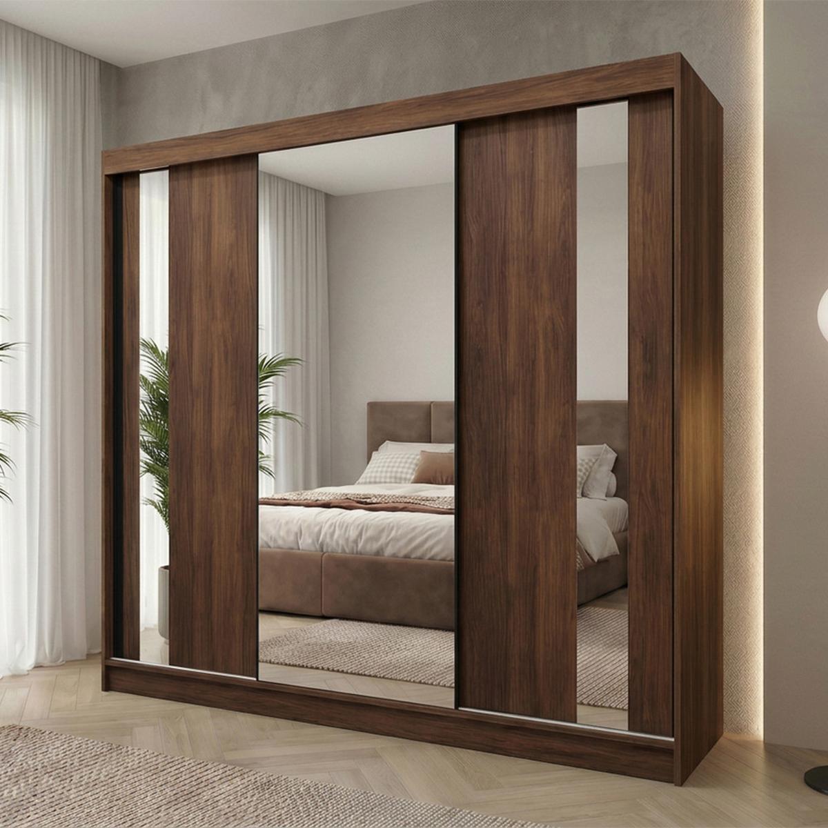SCHWEBETÜRENSCHRANK Gaja II mit Schubladen und Spiegel 240/216/61 Walnuss - Walnussfarben, Holzwerkstoff (240/216/61cm) - Beautysofa