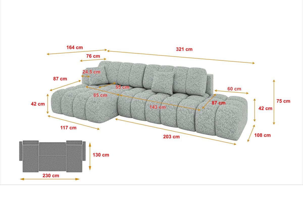 ECKSOFA mit Schlaffunktion Ottomane Links OLEA-L2 321x164x75 Grün Tissu - Smaragdgrün/Schwarz, Holzwerkstoff/Kunststoff (321/164cm) - ALTDECOR