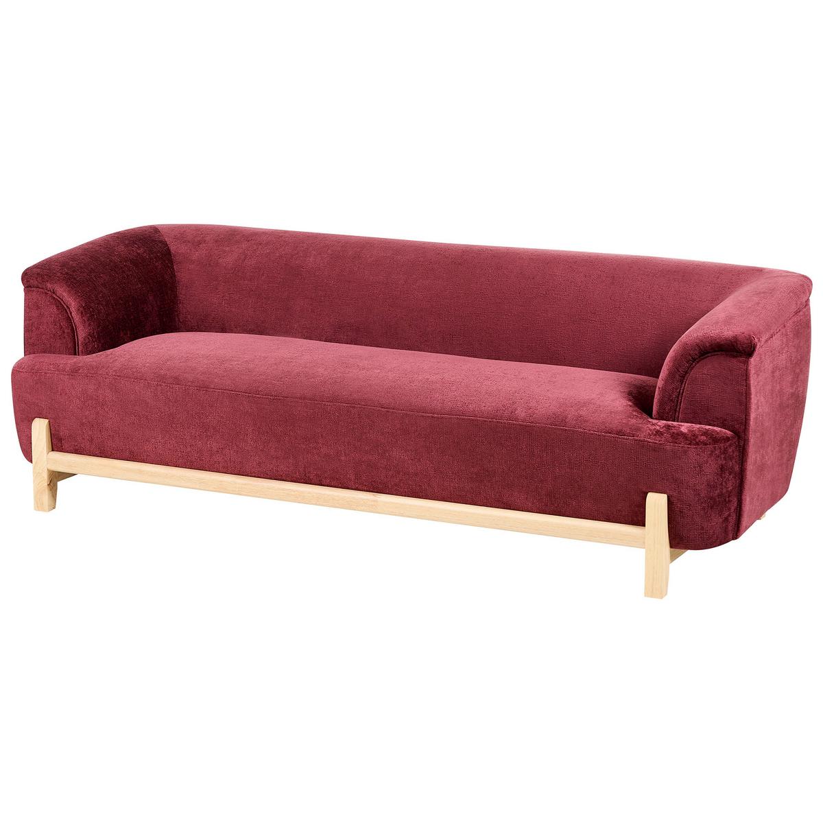 SOFA-SET 5-Sitzer Chenillegewebe Burgunderrot Alnor - Rot/Braun, Textil (205/67/85cm) - Beliani