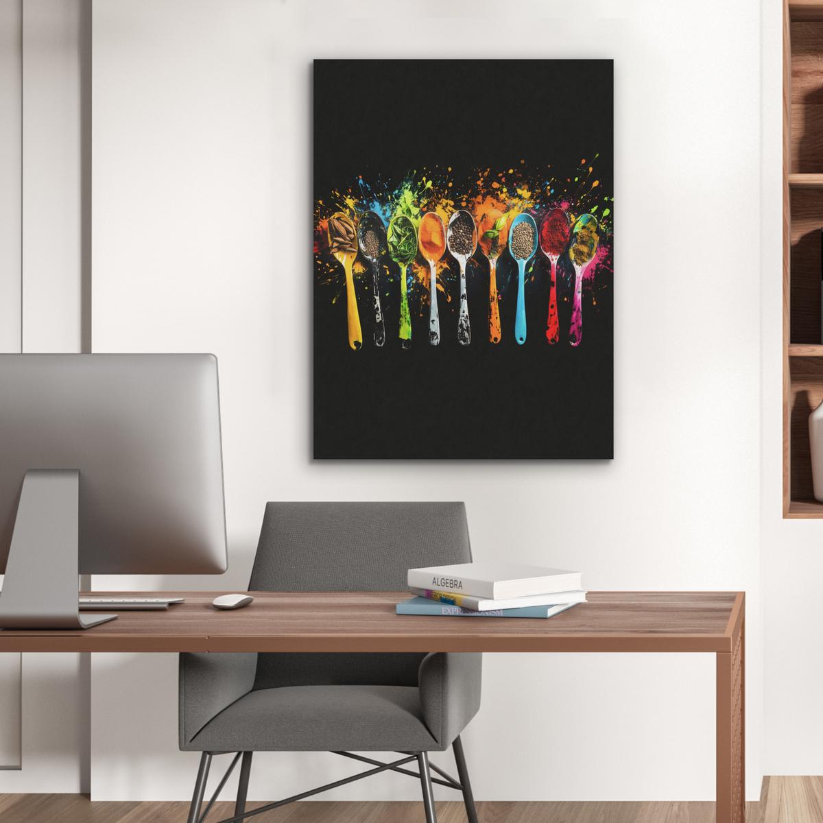 AKUSTIKBILD Löffel - Gewürze - Modern - Graffiti - Farbe - Farbenfroh Wandbilder 60x80 cm - Multicolor, Textil (60/80/0.9cm) - MuchoWow