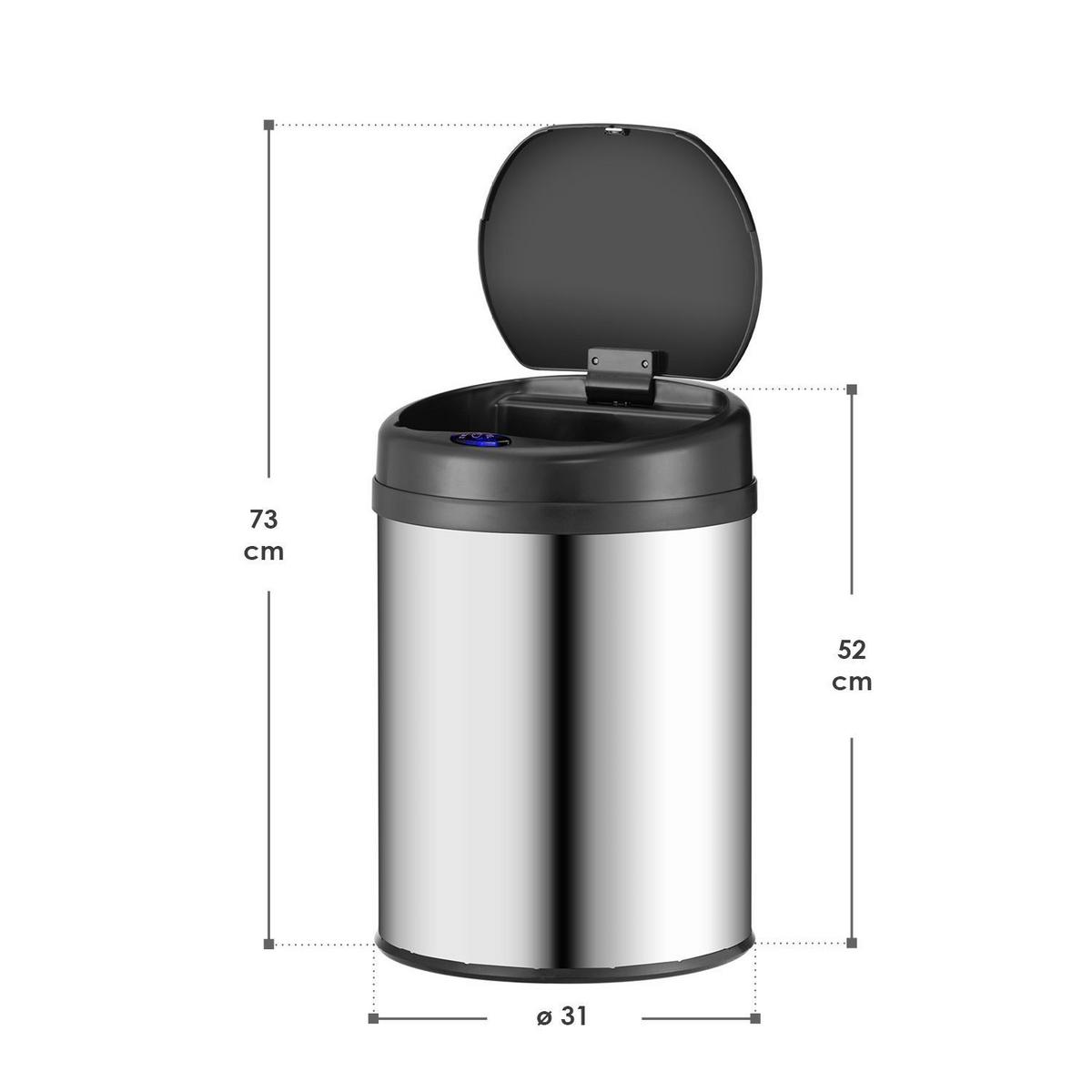 MÜLLEIMER rund 30L silber mit Sensor - Silberfarben, Metall (31/52/31cm) - Juskys
