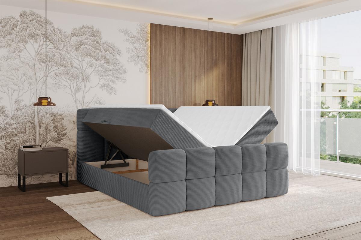 BOXBETT mit Matratze H3 - FAMA-Z - 120x200 cm Dunkelgrau Poso - Taupe, Holzwerkstoff - ALTDECOR