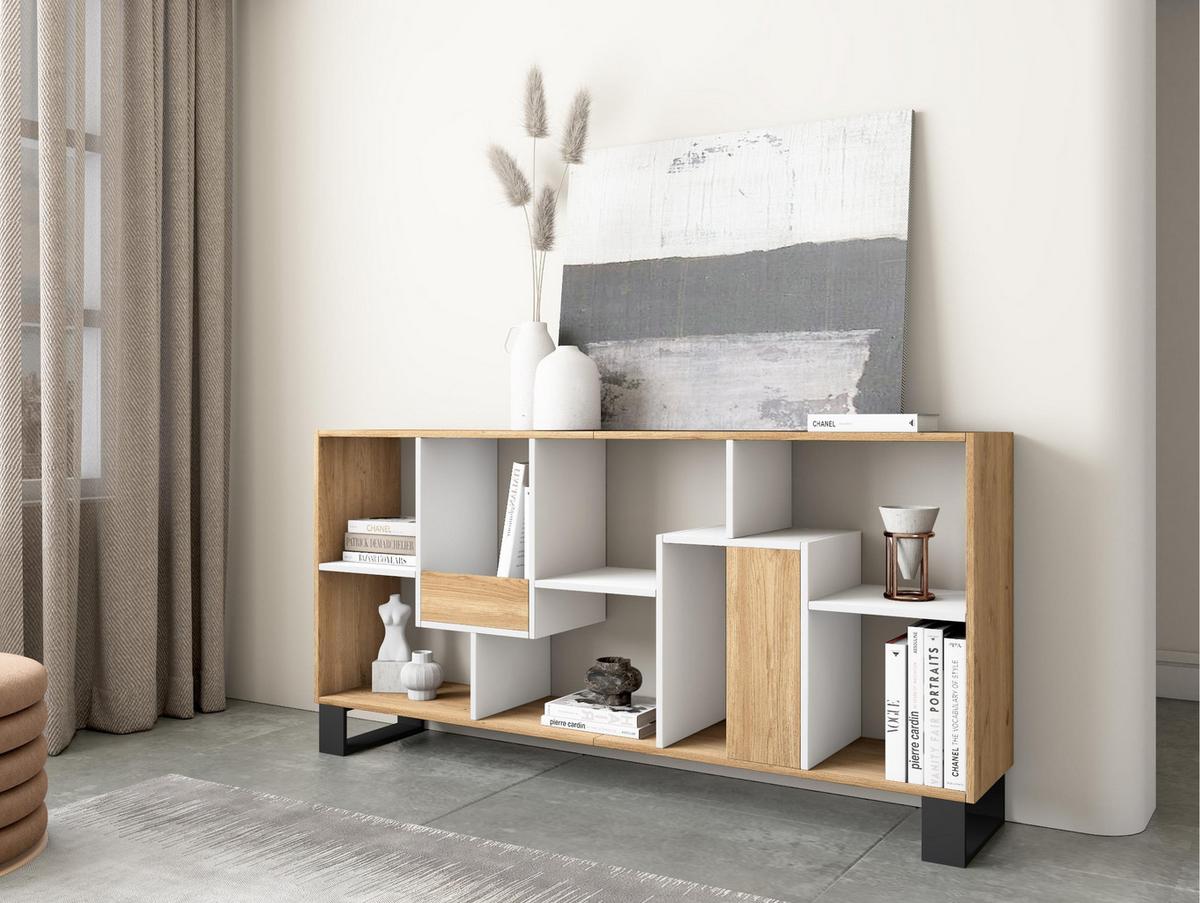 REGAL Bibliothek, Eiche und weiß, 67/31/174cm - Eichefarben/Weiß, Holzwerkstoff (67/174/31cm) - Skraut Home