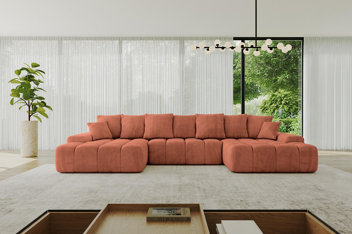 WOHNLANDSCHAFT ENSI-U - 353x164x69 cm Koralle - Koralle, Holzwerkstoff/Kunststoff (357/69/164cm) - ALTDECOR
