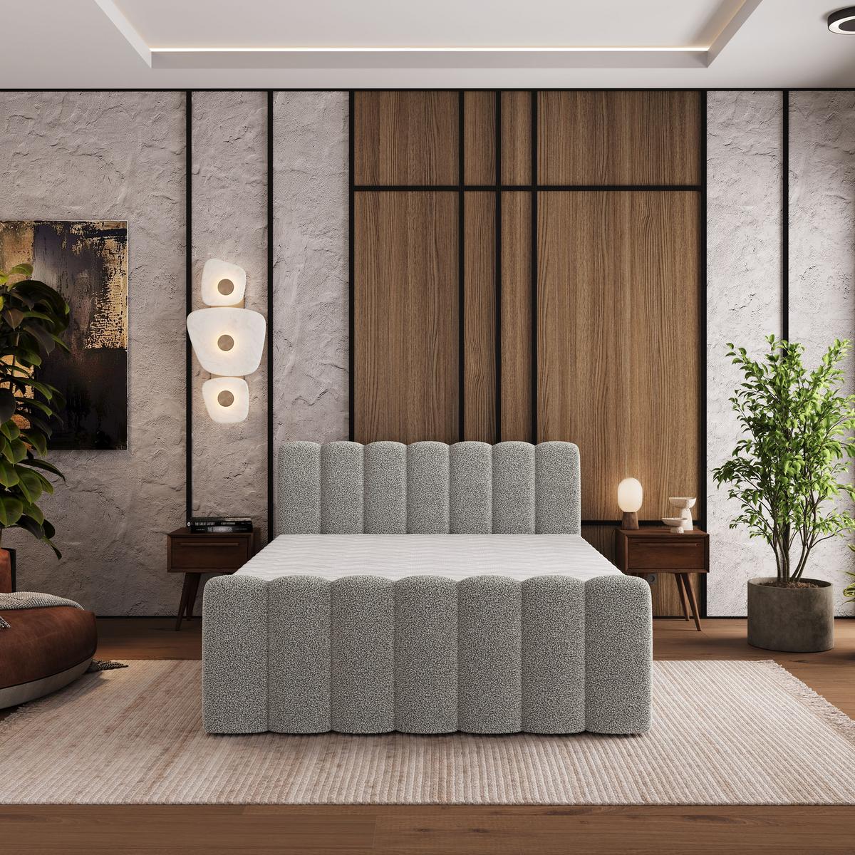 BOXBETT CELLA 140x200 cm mit Matratze und Topper - Hellgrau - Hellgrau, Holz (140/200cm) - MASSENO