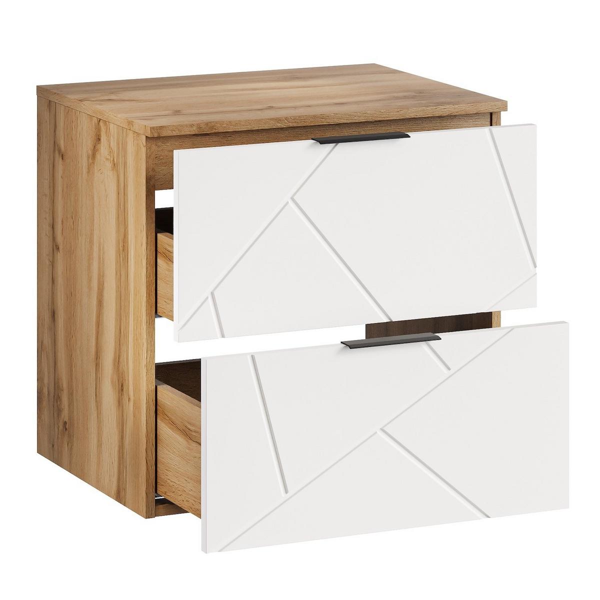 WASCHBECKENUNTERSCHRANK Manello 2 Schubladen Eiche mit Matt Weiß - 60 x 46 x 58 cm - Eichefarben/Weiß, Holz (60/58/46cm) - Badplaats