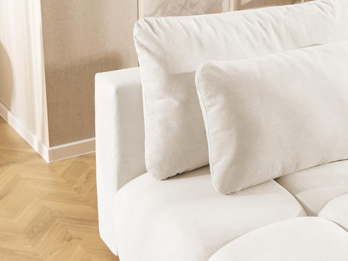 SCHLAFSOFA Belluno aus hochwertigem Creme Plüschstoff mit Bettkasten und tiefen Steppungen in Bubble-Optik - Creme/Schwarz, Holz/Kunststoff (205/87/105cm) - S-Style