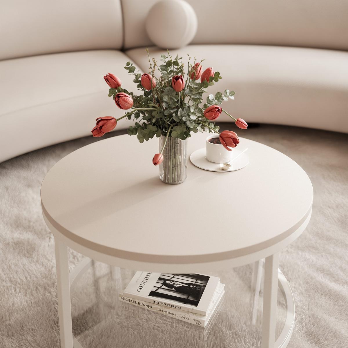 COUCHTISCH CANDY 60/42 cm runden, Weiß / Kaschmir - Kaschmir/Weiß, Glas/Metall (60/60/42cm) - Idohome