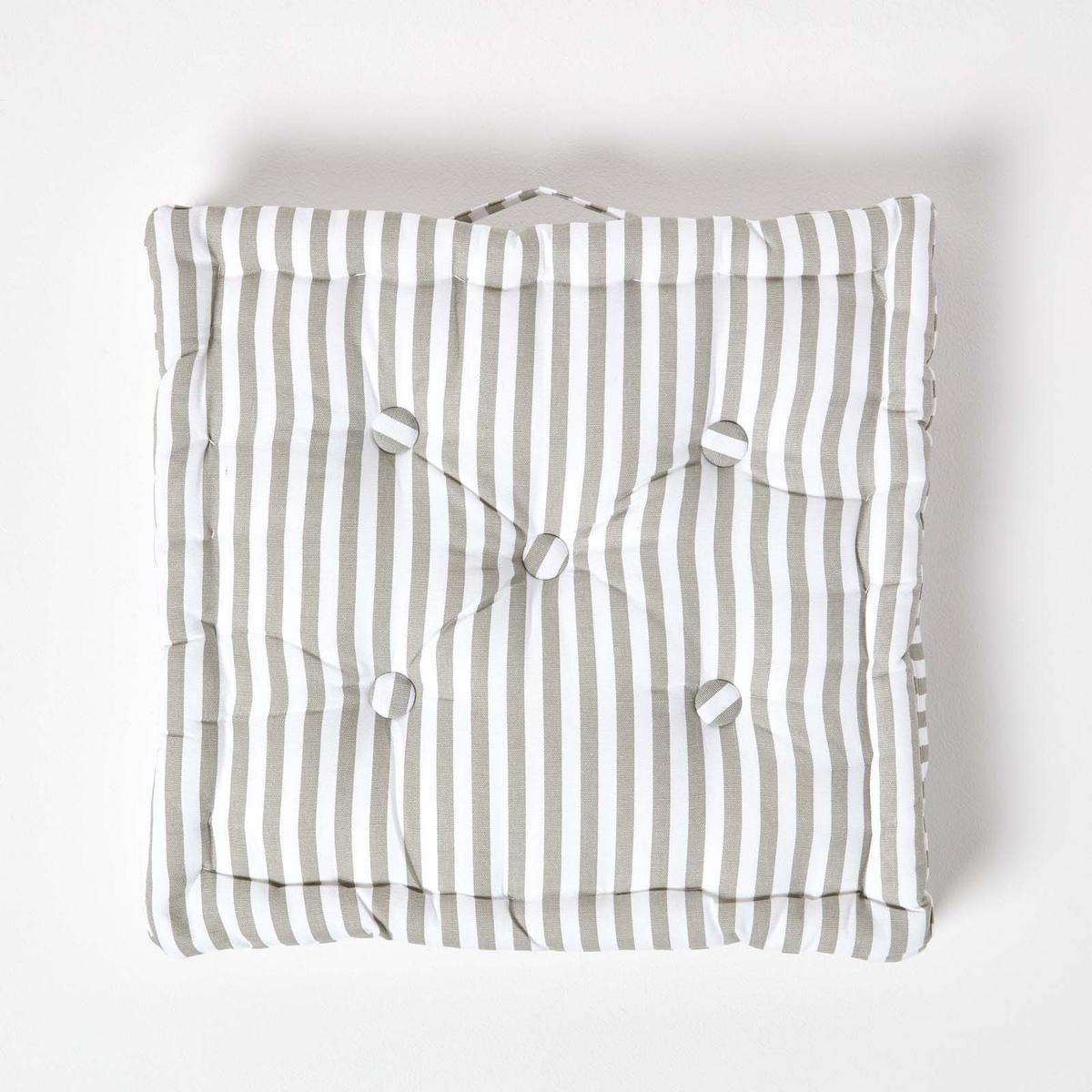 SITZKISSEN grau-weiß gestreift 50/50/10 cm - Grau, Textil (50/50/10cm) - Homescapes