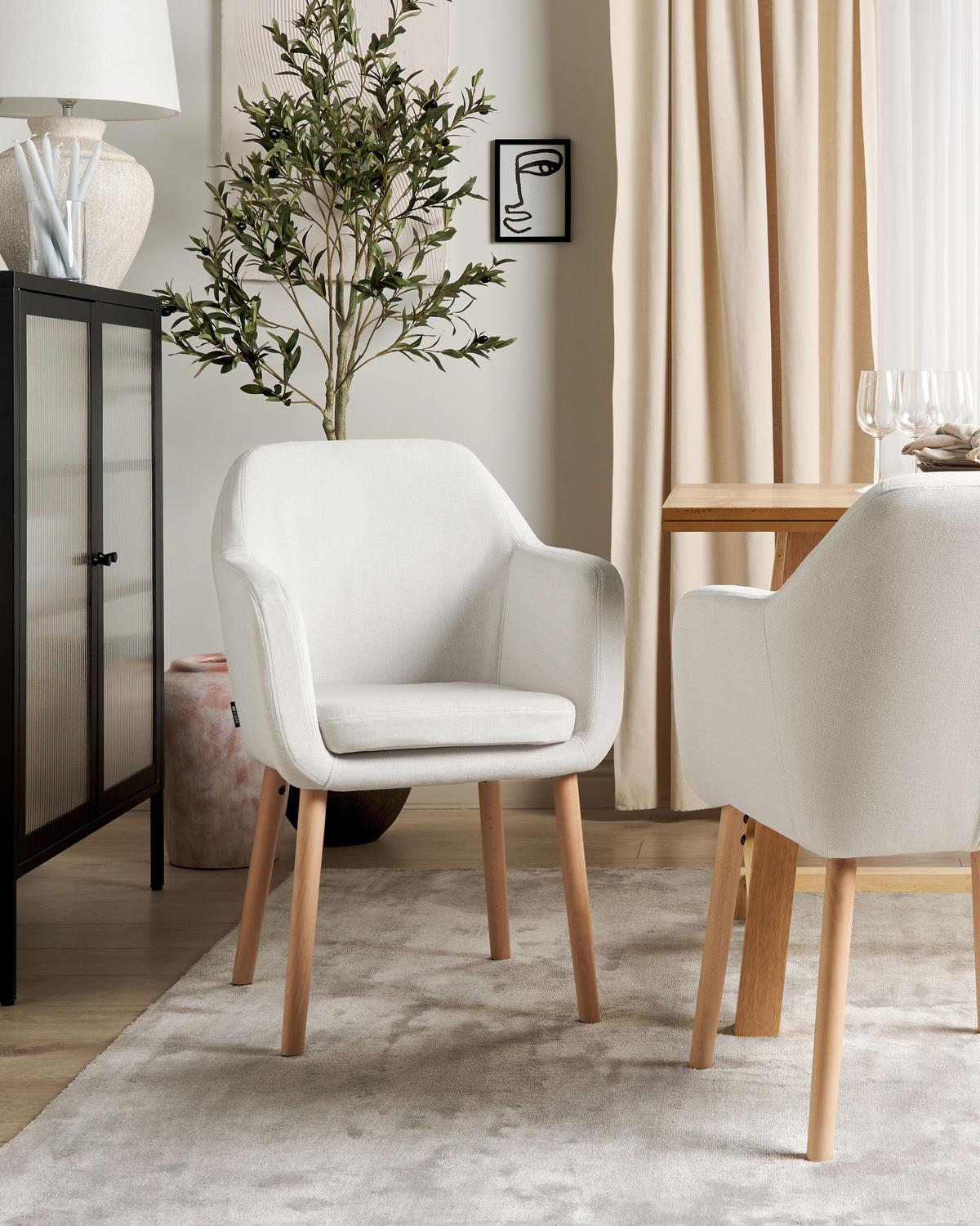 ESSZIMMERSTUHL Samtstoff cremeweiß Yorkville II - Hellbraun/Weiß, Textil (56/82/46cm) - Beliani