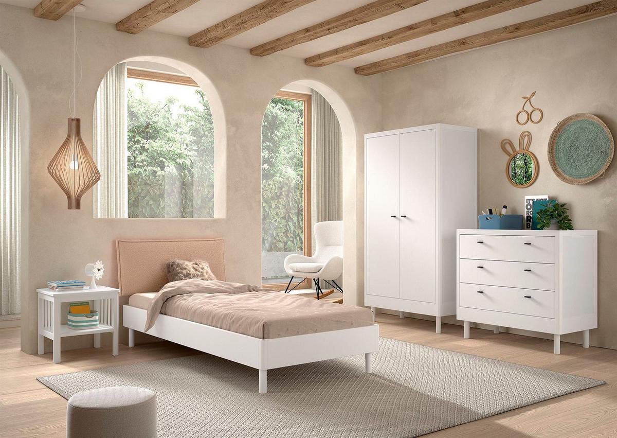 JUGENDZIMMER SET 90x200 Keeley Buche Weiß Holz Komplett Komfort Stabil - Weiß, Holz (55/180/100cm) - 58aufmkessel