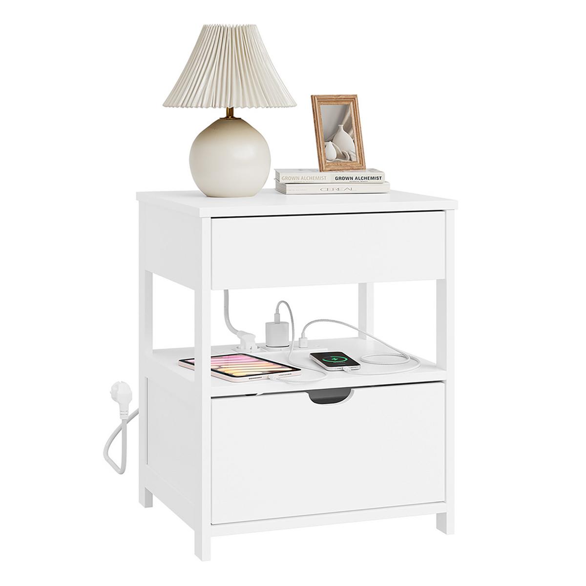 NACHTTISCH mit Ladefunktion FRG258-II-E-W - Ahornfarben, Fell (45/55/38cm) - SoBuy