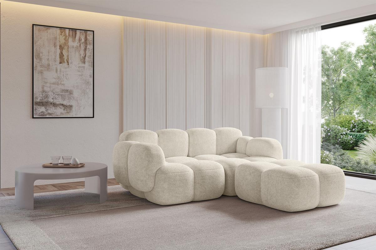 ECKSOFA modulares Sofa Rechts Miko-L1 214x205x75 Creme Velours - Creme/Schwarz, Holzwerkstoff/Kunststoff (214/205cm) - ALTDECOR