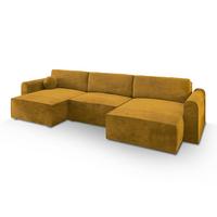 WOHNLANDSCHAFT FENTO M Gelb Velours-Stoff mit Schlaffunktion - Gelb/Grau, Holz/Kunststoff (347/90/148cm) - MASSENO