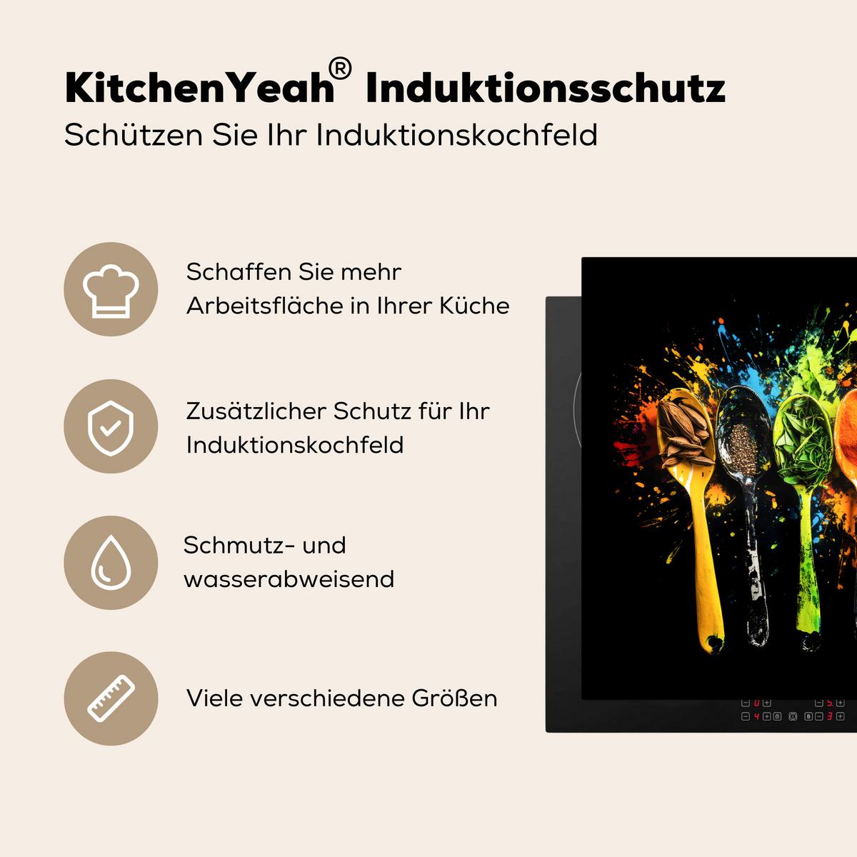 HERDABDECKPLATTE Löffel - Gewürze - Modern - Graffiti - Farbe - Farbenfroh Ceranfeldabdeckung 80x52 cm - Multicolor, Kunststoff (80/52/0.2cm) - MuchoWow