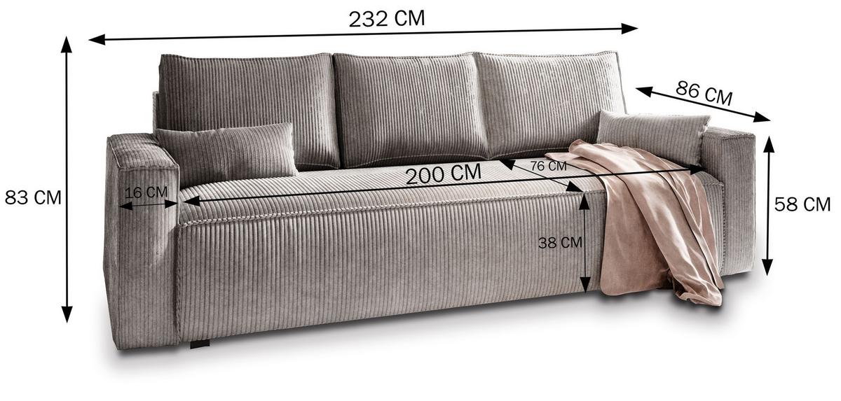 BETTSOFA MENI Gelb Kordstoff mit Schlaffunktion - Gelb, Textil (232/83/87cm) - MASSENO