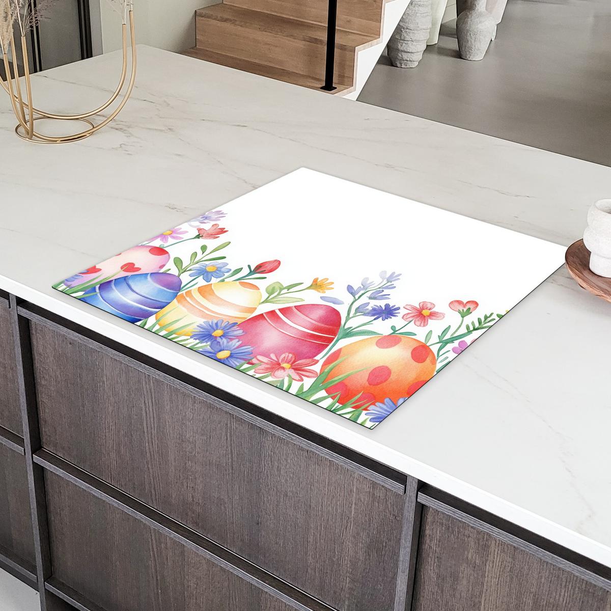 HERDABDECKPLATTE Blumengarten - Bunt - Eier Induktionsmatte 78x78 cm - Weiß, Kunststoff (78/78/0.2cm) - MuchoWow
