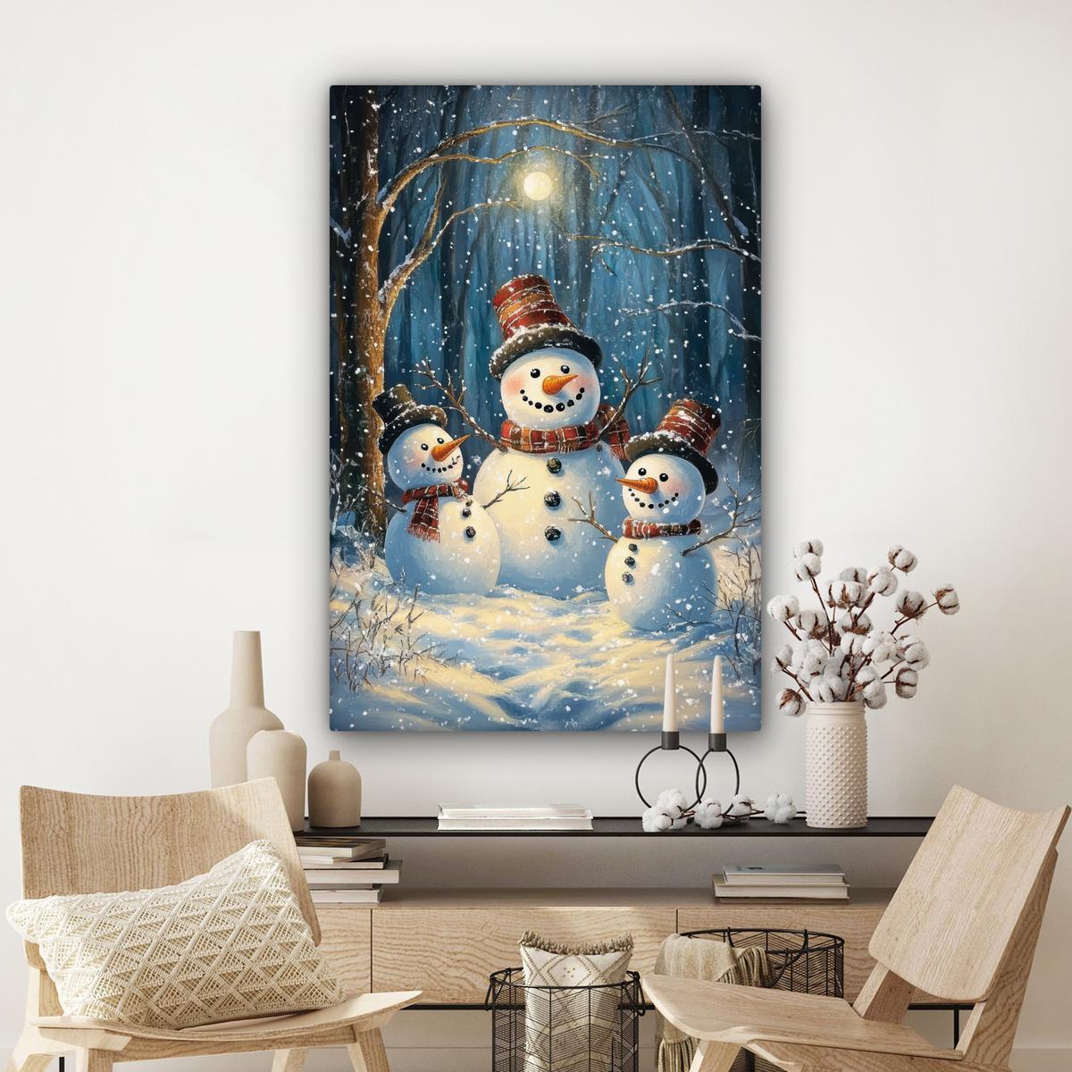 LEINWANDBILD Schneemann - Schnee - Winter - Wald Deko XXL 80x120 cm - Hellblau, Textil (80/120cm) - MuchoWow