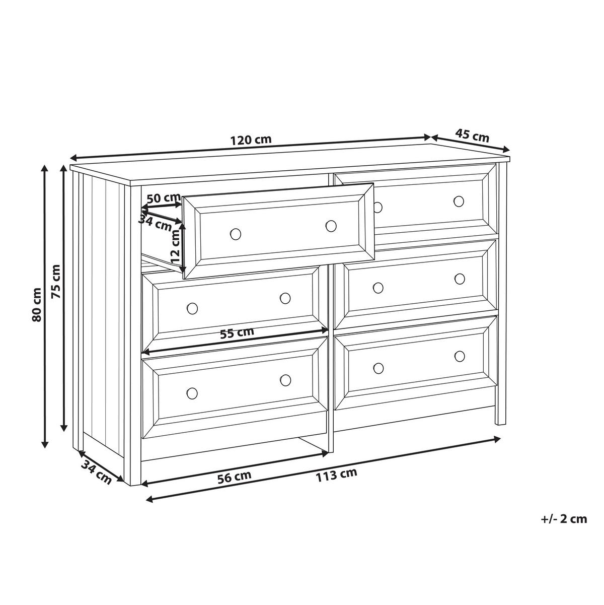 KOMMODE mit 6 Schubladen Weiß Hazelvale - Weiß, Holzwerkstoff (120/80/45cm) - Beliani