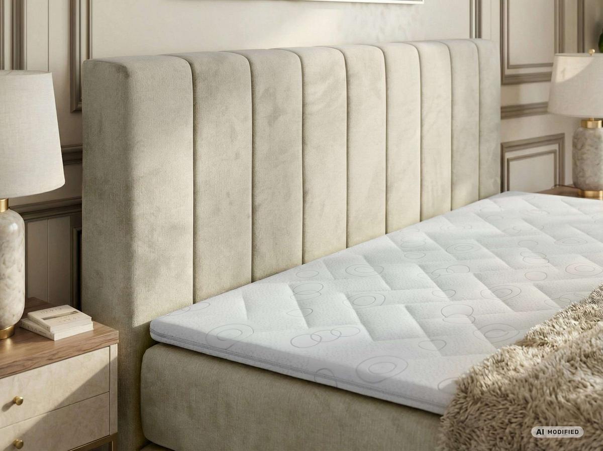 BOXSPRINGBETT ALVER KING 180/200 - Beige Velvet - Topper T25 - H4 - Beige/Schwarz, Kunststoff/Textil (180/200cm) - MKS
